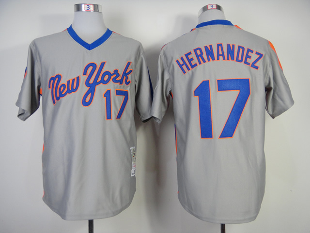 Men New York Mets #17 Hernandez Grey Throwback MLB Jerseys